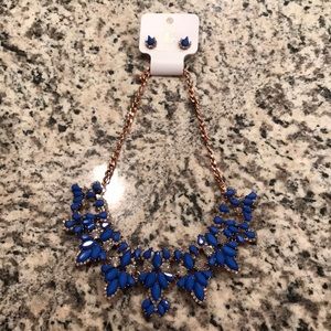 Blue and Rose Gold Statement Earrings and Necklace